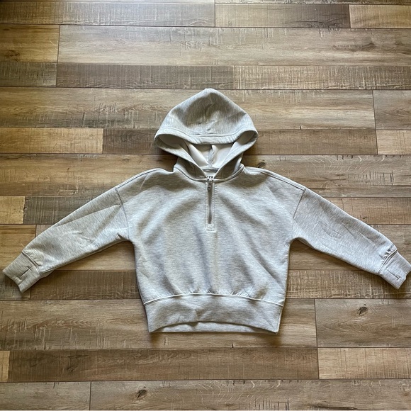 Abercrombie Kids Your Personal Best YPB gray quarter zip cropped hooded pullover - Picture 1 of 9